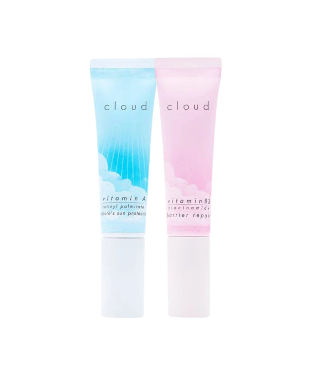 Two tubes of 'cloud' skincare product on a white background