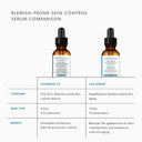Comparison chart of two Skinceutical serums with their respective benefits for blemish-prone skin.