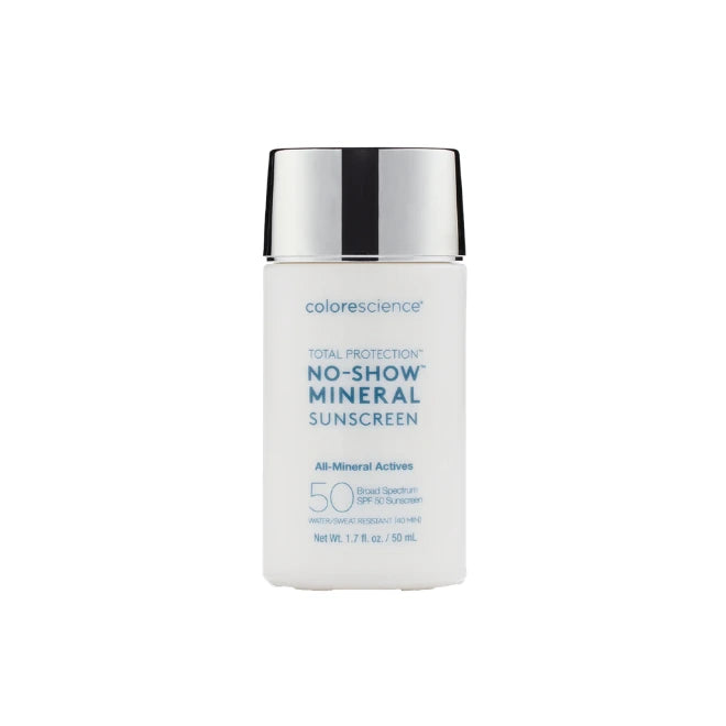 Colorescience No-Show Mineral Sunscreen bottle on a white background